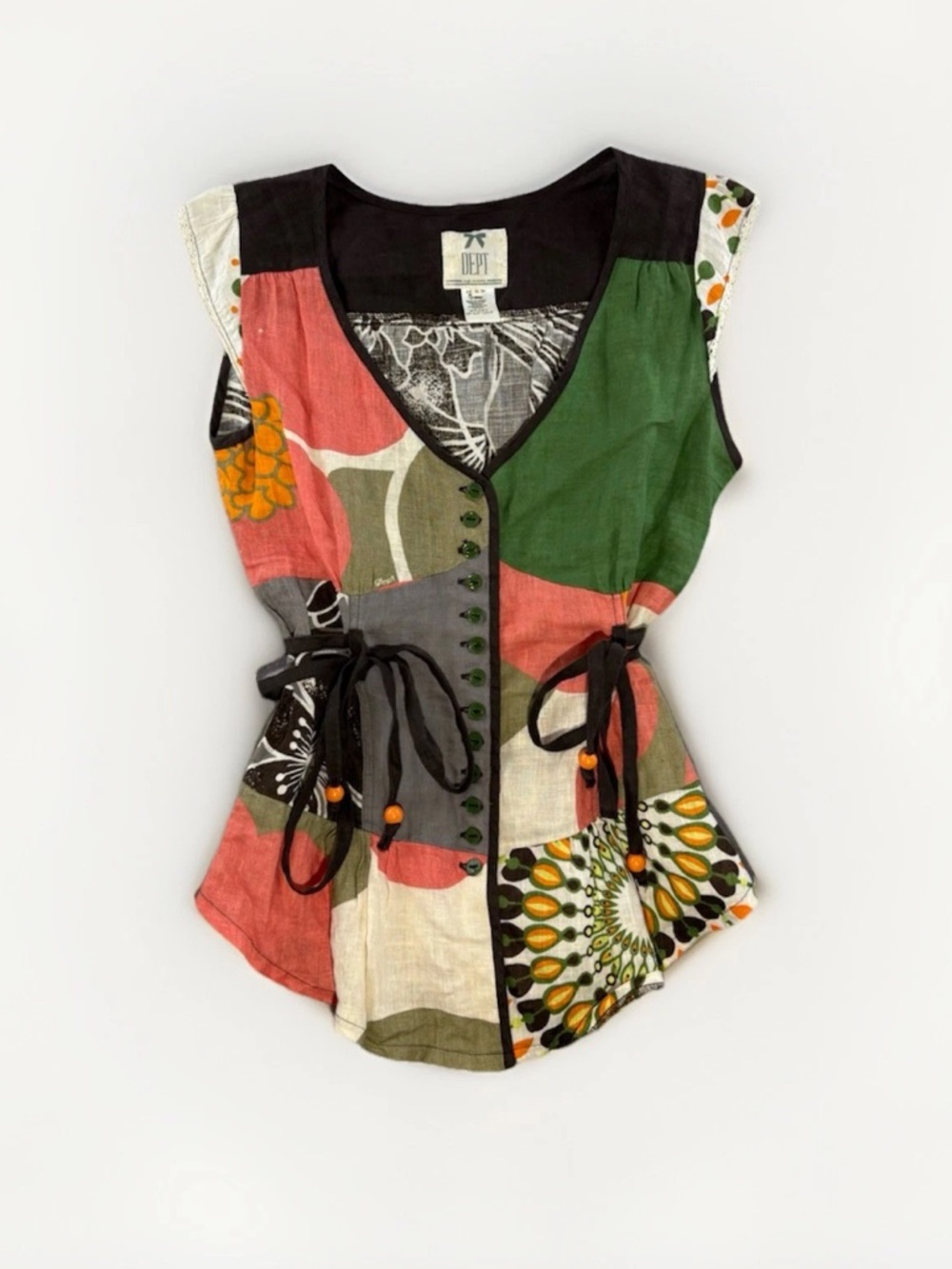 D•E•P•T Women’s Sleeveless 100% Linen 90’s Patchwork Blouse